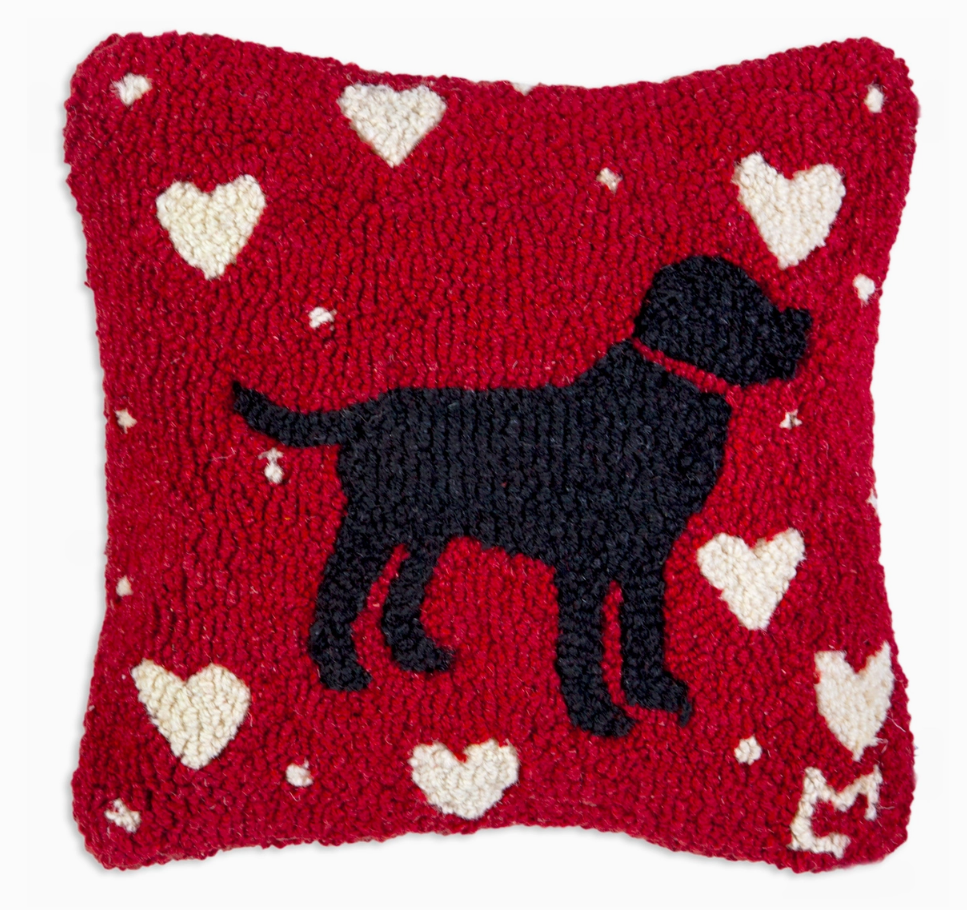 Lab Love Black  Hooked Pillow