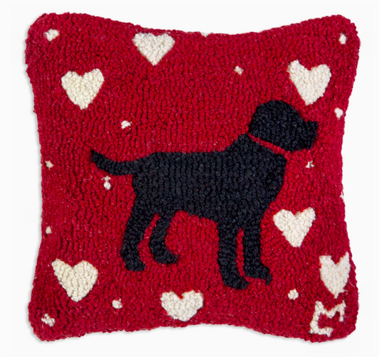 Lab Love Black  Hooked Pillow