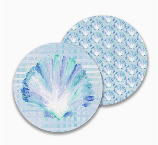 Blue Scallop Shell Paper Drink Coaster