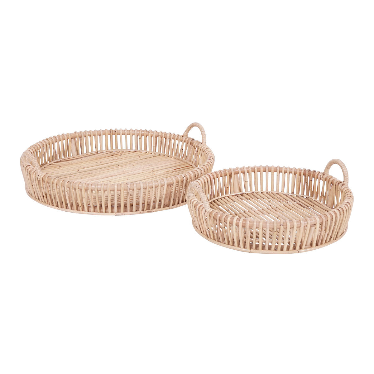 Cordelia Rattan Open Weave Round Trays With Handles Large