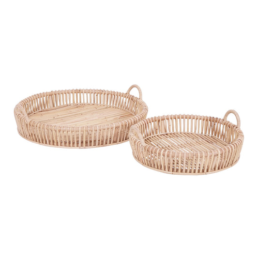 Cordelia Rattan Open Weave Round Trays With Handles Large