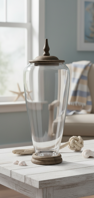 GLASS JARS W/WOOD BASE AND LIDS   Large
