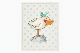 Watercolor Seabird with Fish with Geometric Background C
