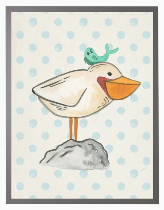 Watercolor Seabird with Fish with Geometric Background C - Online Only