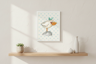 Watercolor Seabird with Fish with Geometric Background C
