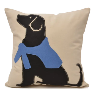 18" x 18" Max the Black Lab with Preppy Sweater Pillow
