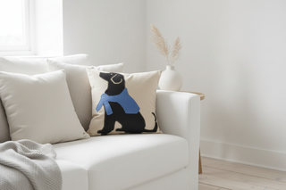 18" x 18" Max the Black Lab with Preppy Sweater Pillow

