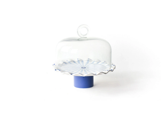 Iris Blue Drop Ruffle Cake Stand with Glass Dome
