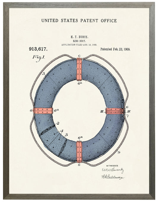 Watercolor Ring Buoy Patent on a Light Background 18" x 24" (84006 S)