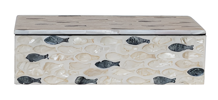 MDF & Capiz Boxes w/ Inlaid Fish, Natural & Charcoal Color - Large