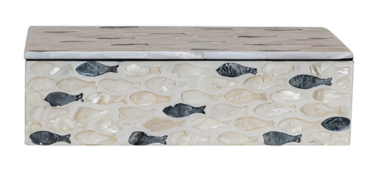 MDF & Capiz Boxes w/ Inlaid Fish, Natural & Charcoal Color - Large