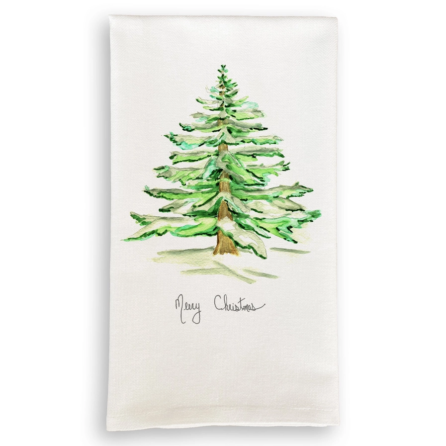 Wintery Tree with Merry Christmas Dishtowel