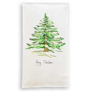 Wintery Tree with Merry Christmas Dishtowel
