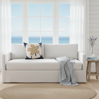 18" x 18" Coastal Sand Dollar Pillow   Oatmeal + Blue
