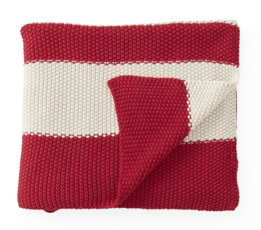 60 INCH COTTON KNIT RED & CREAM STRIPED THROW BLANKET