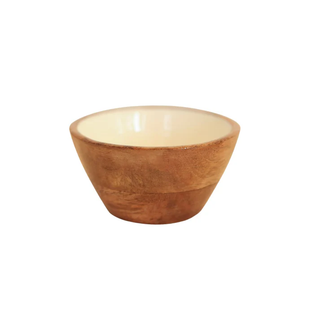 Set of 2   Indy Home Mango Wood & Enamel Mini Bowls
