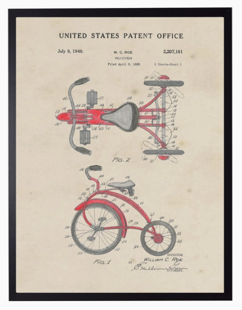 Watercolor Tricycle Patent - Online Only