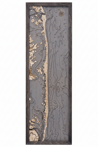 New Jersey Long Beach Island 3 D Nautical Wood Chart, Narrow  13.5" x 43"
