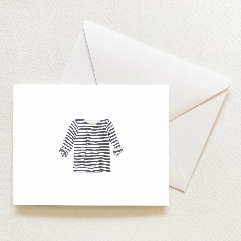 Navy + White Striped Shirt Sleeved Note Card