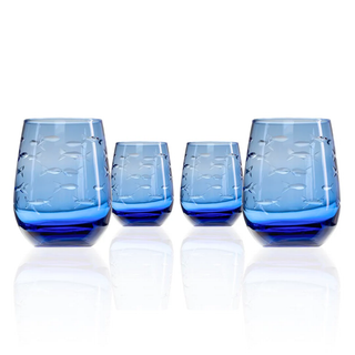 School of Fish 15oz Blue Stemless Wine Tumbler Glass | Set of 4   Online Only
