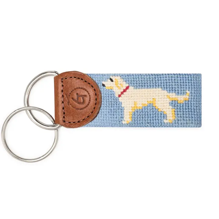 Yellow Lab Needlepoint Keychain Light Blue
