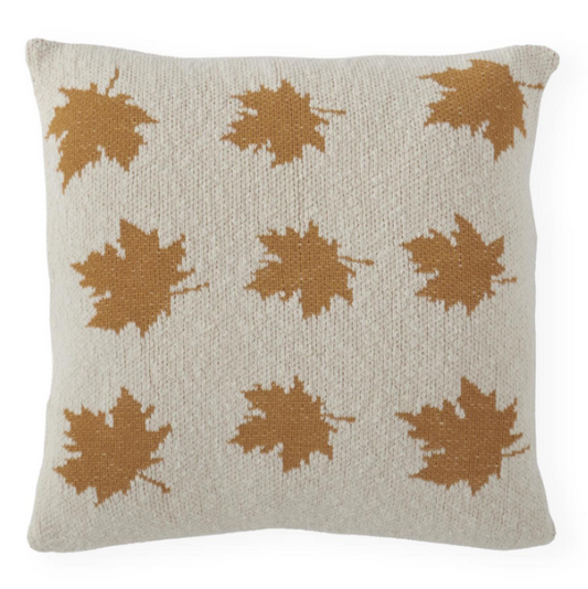 20 INCH CREAM COTTON KNIT PILLOW W/YELLOW LEAVES