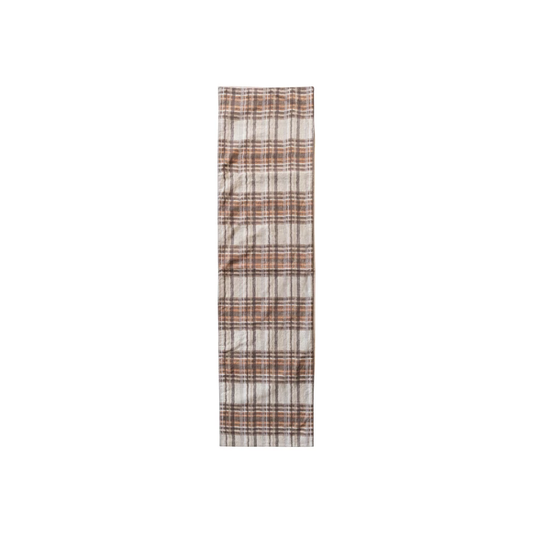 Woven Cotton Table Runner, Cream Color, Brown & Orange Color Plaid