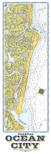 Ocean City White Nautical Chart 12x36 distressed grey frame