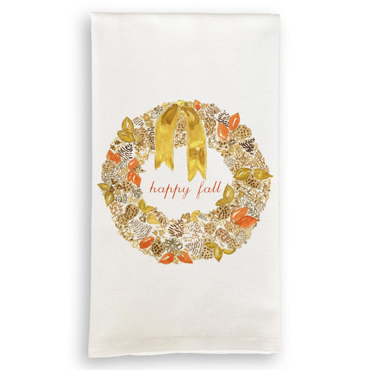Happy Fall Wreath Dishtowel