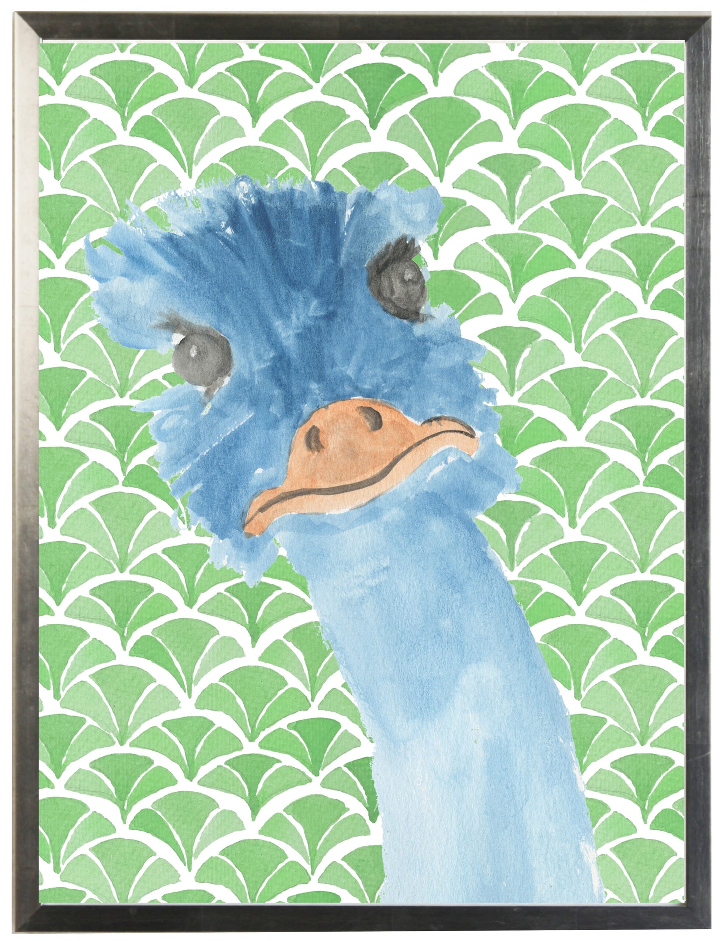 Watercolor Emu on Geometric Background - Online Only