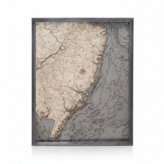 New Jersey Coast 3 D Nautical Wood Chart   Large   24.5" x 31"
