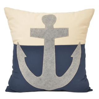 21" the Big Anchor Pillow   Grey On Navy Color Block
