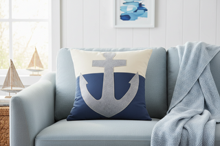 21" the Big Anchor Pillow   Grey On Navy Color Block
