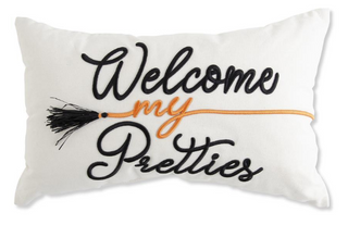 19 INCH TAN RECTANGLE PILLOW W/EMBROIDERED WELCOME MY PRETTIES ***
