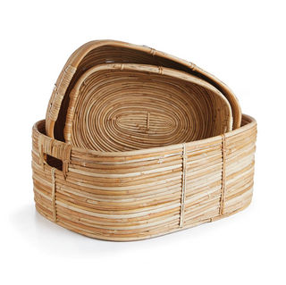 Cane Rattan Rectangular Baskets   Set of 3
