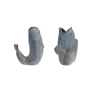 Stoneware Fish Shaped Vase, Reactive Glaze
