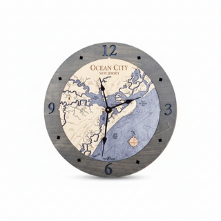 16" Ocean City Nautical Clock   Deep Blue/Driftwood Gray
