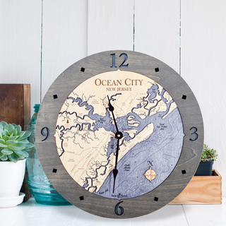 16" Ocean City Nautical Clock   Deep Blue/Driftwood Gray
