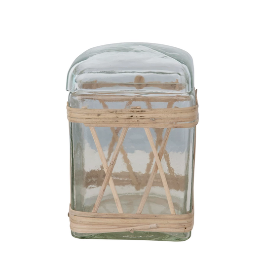 Rattan Wrapped Glass Jar with Lid