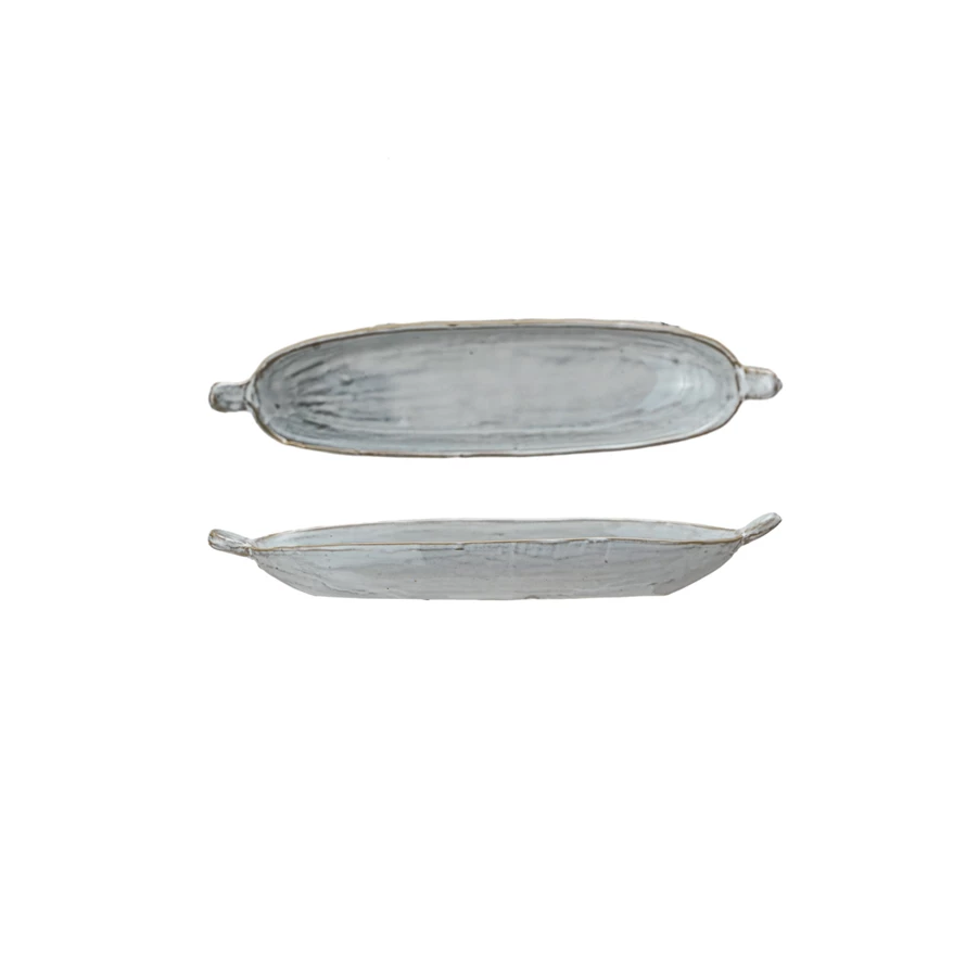 Stoneware Dish w/ Handles, White