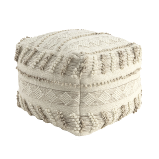 Transitional Striped Indoor Pouf   Taupe/Ivory
