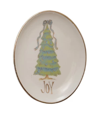 Oval Stoneware Dish with Christmas Tree, Word IV