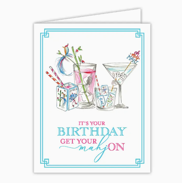 Greeting Card - Handpainted It's Your Birthday Get Your MahjON Cocktails