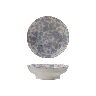 Stoneware Footed Bowl, Reactive Glaze, Blue & White
