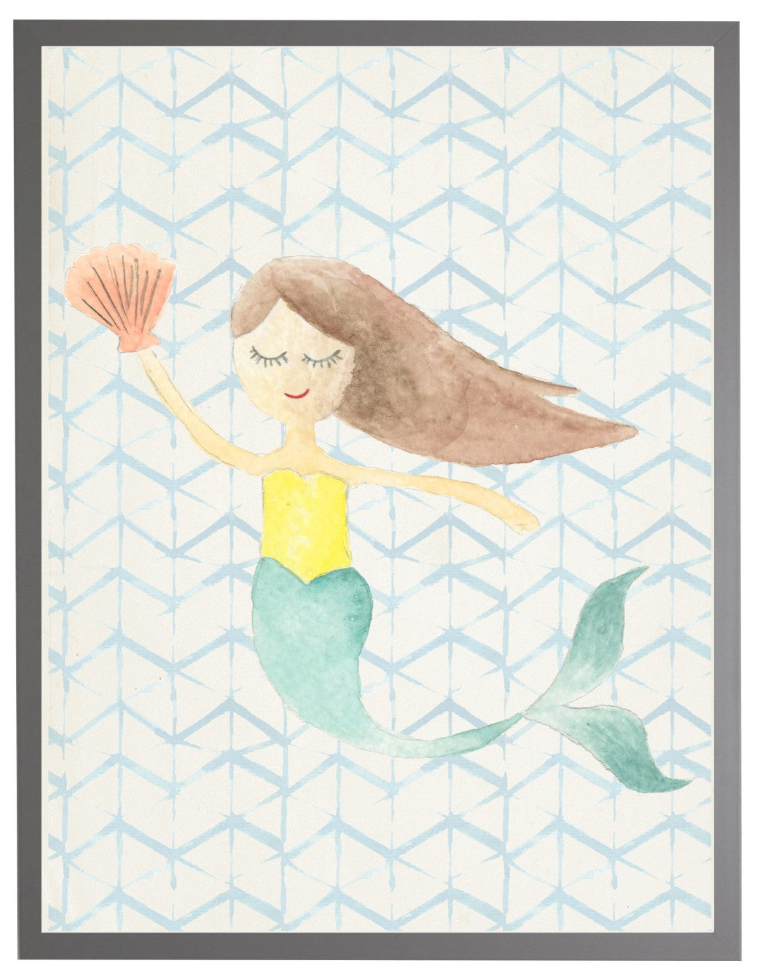 Watercolor Mermaid with Geometric Background A - Online Only