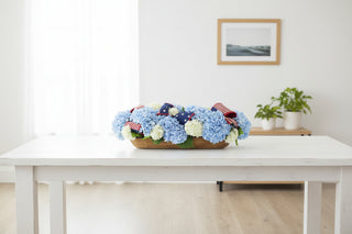 Hydrangea In Doughbowl With American Flag Ribbon
