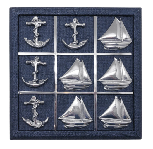 Sailboat and Anchor Tan Faux Grasscloth Tic Tac Toe Set