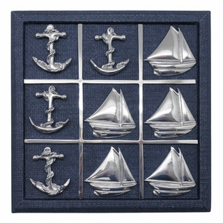 Sailboat and Anchor Tan Faux Grasscloth Tic Tac Toe Set
