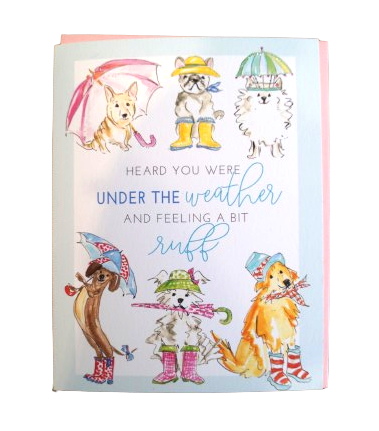 Greeting Card - Handpainted Heard You Were Under the Weather Rain Gear Pooches ***