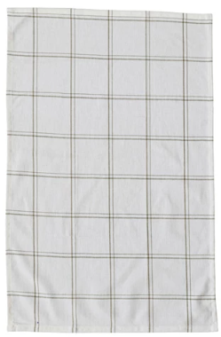 Stonewashed Cotton Tea Towel w/ Grid/Plaid Pattern, White & Green I